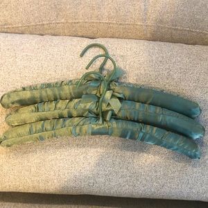 Soft green satin closet hangers (3) for delicates or intimates (standard size)